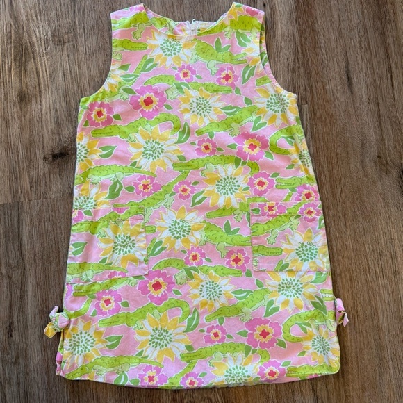 Lilly Pulitzer Other - VTG Lilly Pulitzer Shift Dress Girls Size 6 Pink Green Floral Alligators Preppy